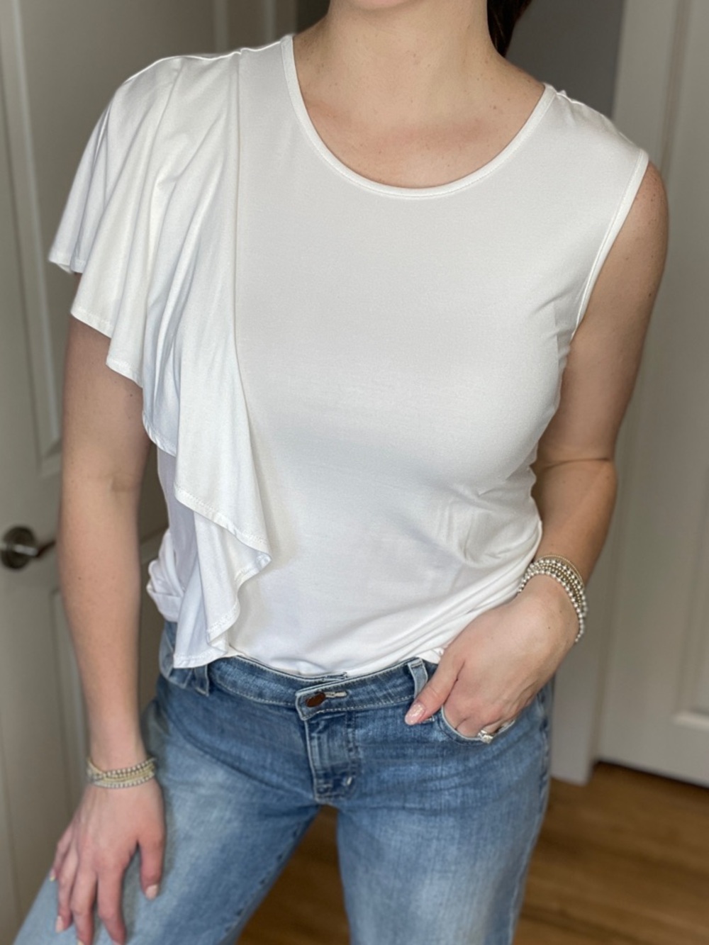 Brand New Furlux White Ruffle Top